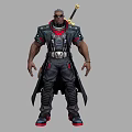 A Man Wearing Black And Red Tactical Gear With Sword On Back Standing Pose