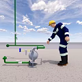 Worker Wearing Yellow Hard Hat Inspecting Green Pipes And Industrial Equipment