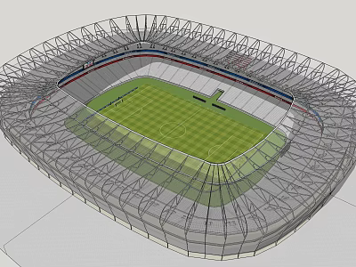 Large Modern Football Stadium With Metal Frame Structure Green Pitch And Seating Areas 3d model
