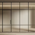 Modern Interior Glass Door With Vertical Stripes And Black Metal Frame