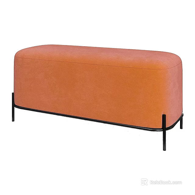 Orange Velvet Sofa Bench With Black Metal Legs Modern Minimalist Living Room Furniture 3d model 