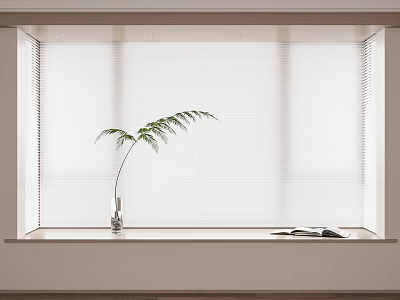 White Window Blinds Decorating Window with Green Plant and Books on Sill 3d model