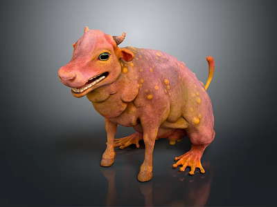 Mythical Fantasy Game Movie Character With Pink Orange Skin Bumpy Texture Horns And Tail 3d model