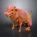 Mythical Fantasy Game Movie Character With Pink Orange Skin Bumpy Texture Horns And Tail