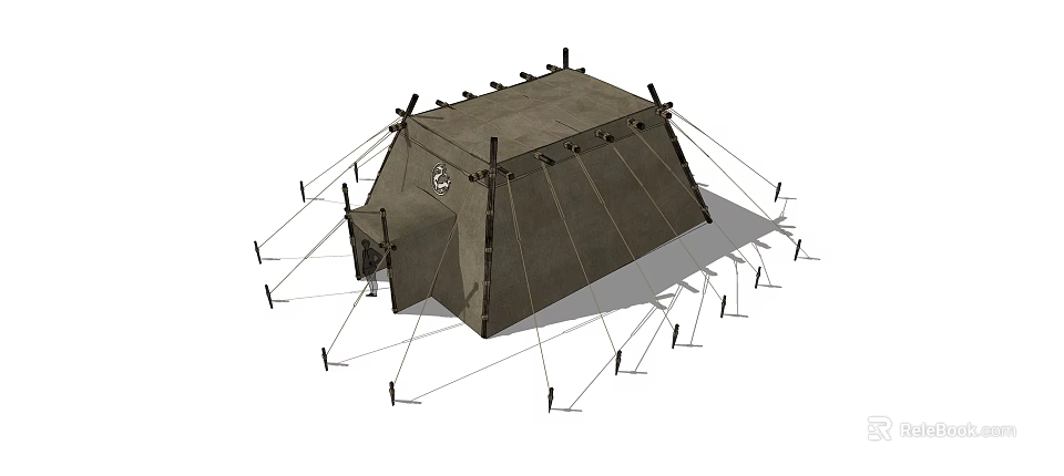 Traditional Canvas Tent With Wooden Poles And Rope Ties For Outdoor Camping 3d model 