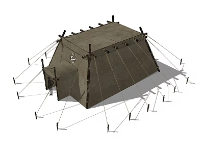 Traditional Canvas Tent With Wooden Poles And Rope Ties For Outdoor Camping 3d model