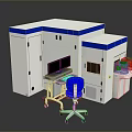 White Laboratory Workstation With Blue Trim Computer Blue Chair And Red Equipment