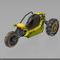 Yellow Three Wheeled Motorcycle With Large Tires And Open Seat Design