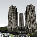 Modern High Rise Residential Buildings With Glass Curtain Walls And Green Surroundings