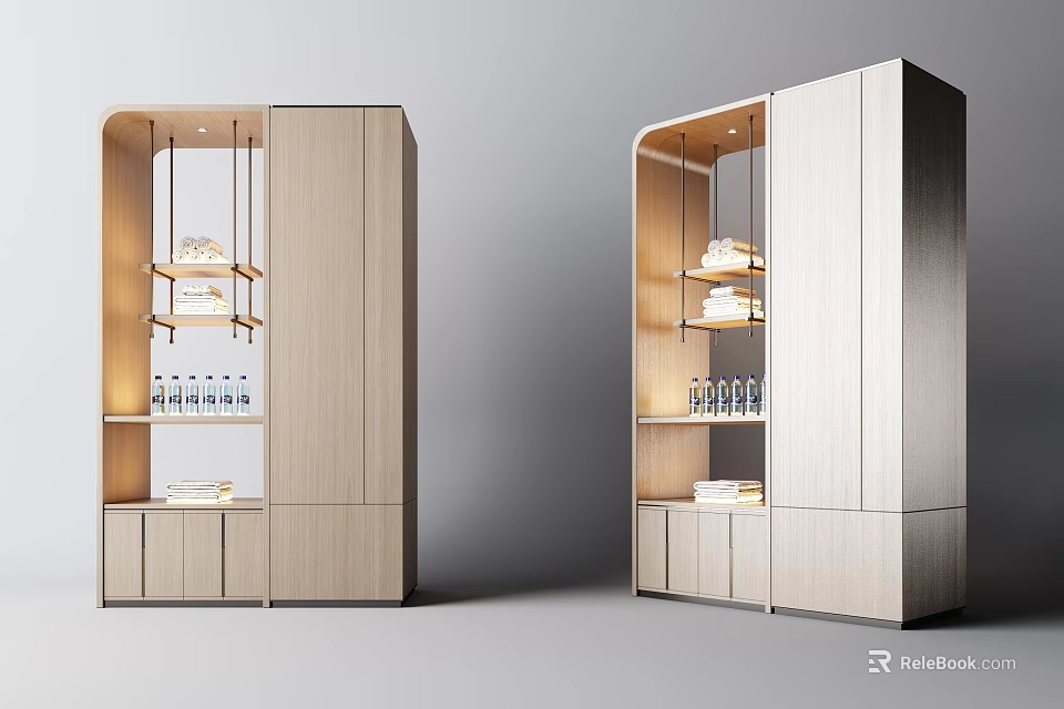 Modern Wooden Decorative Cabinet With Interior Lighting And Shelves For Display Items 3d model 