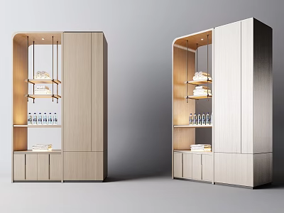 Modern Wooden Decorative Cabinet With Interior Lighting And Shelves For Display Items 3d model