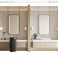 Modern Bathroom Vanity Design With Oval Mirror Gold Lighting And Marble Countertop