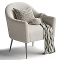 Modern Beige Upholstered Single Sofa With Geometric Pillow Throw Blanket And Metal Legs