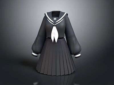 Black Classic Sailor Uniform With White Bow Tie And Pleated Skirt Cuff Details 3d model