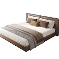 Modern Double Bed With Upholstered Brown Headboard White Sheets And Decorative Pillows 3d model