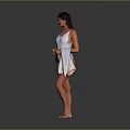 White One Piece Swimsuit With Red And White Striped Towel Against Gray Background