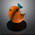 Cute Orange Bird Figurine With Yellow Beak Black Eyes Blue Wings On Black Base