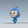 Cute Blue Doll with Large White Face Black Eyes Smiling Red Antenna and Yellow Ear