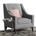 Accent Chair With Geometric Patterned Beige Gray Fabric And Side Table On Carpet 3d model