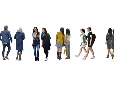 Group of Diverse People in Various Casual Outfits Standing and Walking Together 3d model