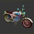 Vintage White And Blue Motorcycle With Black Seat Chrome Handlebars And Silver Wheels