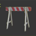 Red And White Striped Road Barrier With White Support Stands On Dark Surface