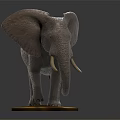 Detailed Realistic Elephant Model With Long Tusks Standing On Wooden Base