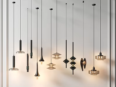 Stylish Modern Pendant Lights With Various Shapes And Metal Frame Designs 3d model