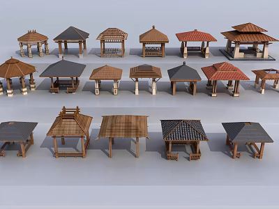 Diverse Traditional And Modern Gazebo Designs With Varied Roof Structures And Styles 3d model