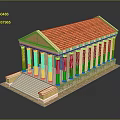 Ancient Greek Temple Model With Columns Red Roof Steps And Base Design