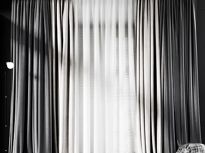 Modern Layered Window Curtains In Black And White With Light Filtering Effect 3d model
