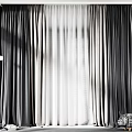 Modern Layered Window Curtains In Black And White With Light Filtering Effect 3d model