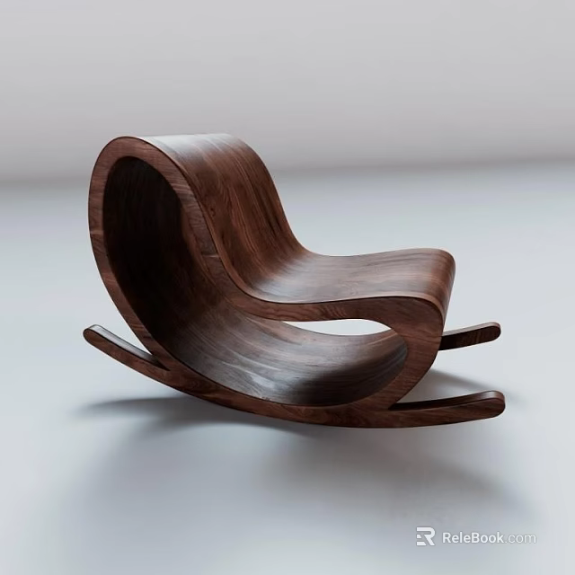 Walnut Wooden Rocking Chair with Modern Curved Design for Leisure Spaces 3d model 