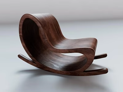 Walnut Wooden Rocking Chair with Modern Curved Design for Leisure Spaces 3d model