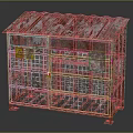 Decorative Ornament Set with Rusty Metal Cage Roof Top Yellow Warning Signs and Red Labels