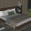Modern Bedroom Interior With Upholstered Headboard Multiple Pillows Nightstands And Plant Near Window