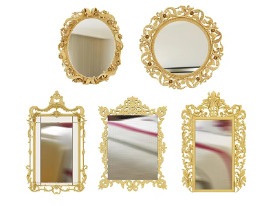 Elegant Gold Ornate Framed Mirrors With Various Shapes And Intricate Details 3d model