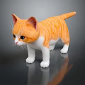 Orange And White Tabby Kitten Figurine With Realistic Details On Reflective Surface 3d model