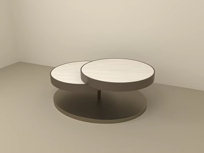 Modern Minimalist Coffee Table With Two Round Light Wood Tops And Dark Base 3d model