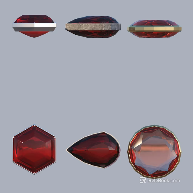 Red Gemstone Jewelry Collection Featuring Hexagon Teardrop And Round Cut Designs 3d model 