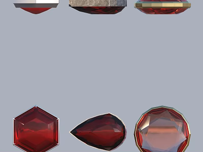 Red Gemstone Jewelry Collection Featuring Hexagon Teardrop And Round Cut Designs 3d model