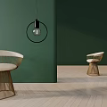 Rattan Leisure Chairs With Light Colored Cushions Against Green Walls And Wooden Flooring