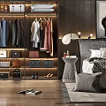 Modern Luxury Bedroom With Double Bed Wardrobe Area Wooden Floor And Decorative Elements