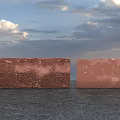 Red Brick Building Exterior Wall With Weathered Textured Surface And Blue Sky