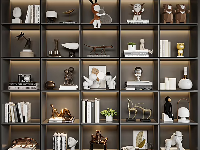 Modern Ornamental Decor Collection With Various Styles On Shelf 3d model