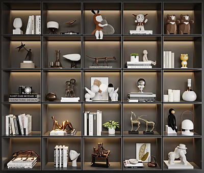 Modern Ornamental Decor Collection With Various Styles On Shelf 3d model