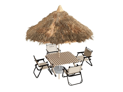 Outdoor Table and Chair Outdoor Chair Fisherman's Chair Dining Table Sunshade Thatch Parasol 3d model