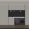 Modern Laundry Room Interior With White Cabinets Black Countertop Washing Machines And Herringbone Floor