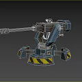 Mechanical Turret Weapon With Gray Blue Structure And Yellow Warning Stripes On Base