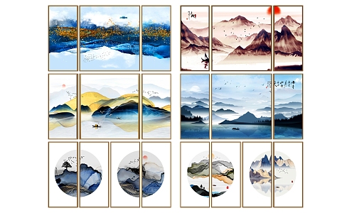 New Chinese Landscape Painting Ink Landscape Pendant Decorative Painting 3d model